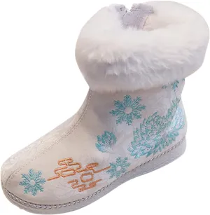 3 to 13 Years Ankle Shoes for Baby Children Warm Cotton Boots Embroidered Boots National (White, 13.5 Little Child)