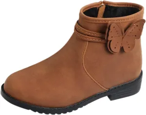 Ankle Boots Baby Girls Butterfly Decor Zip Side Boots Western Boots Kids Ankle Boots Girls Low Heel (Yellow, 1 Big Kids)