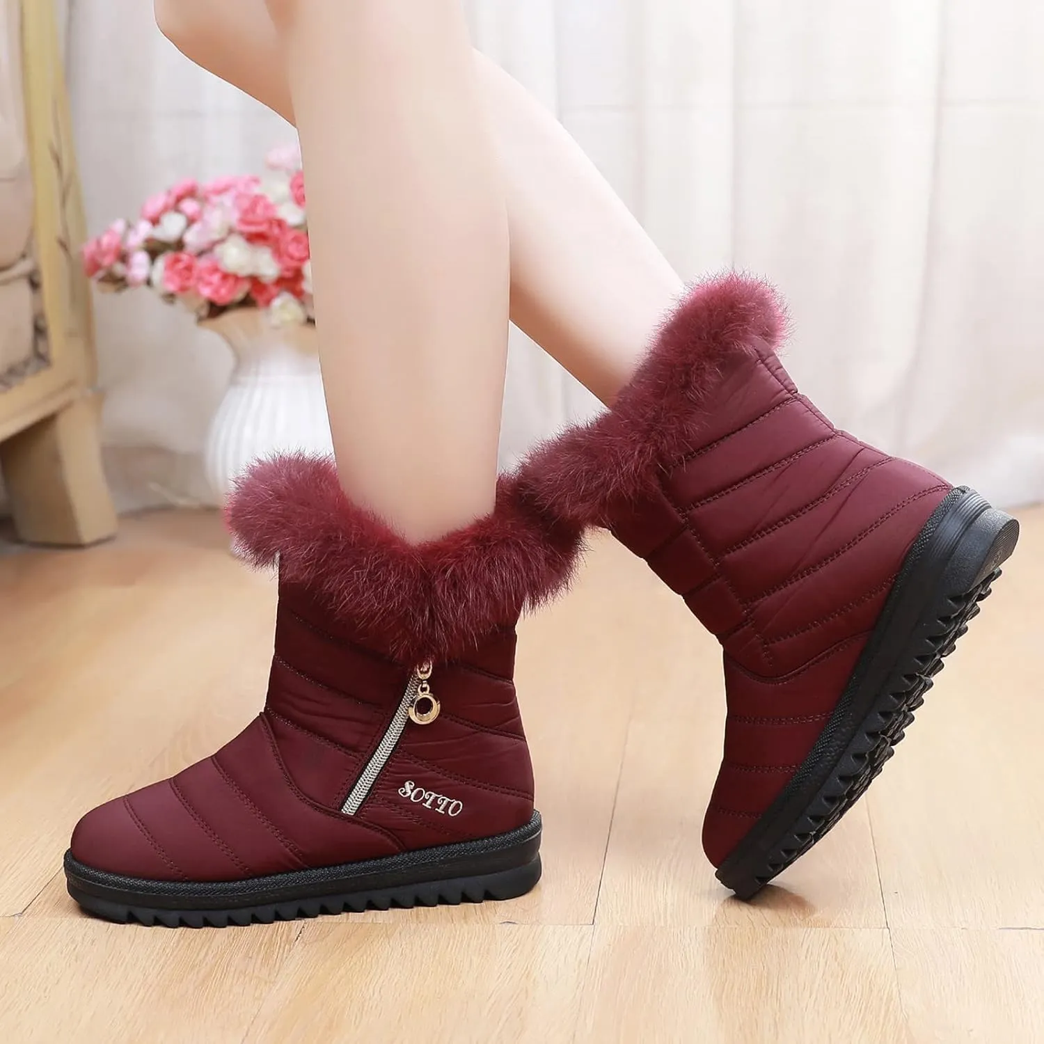 Ankle Boots for Women Comfy Platform Women's Real Hair Padded Waterproof Snowproof Snow Boots Cotton Shoes