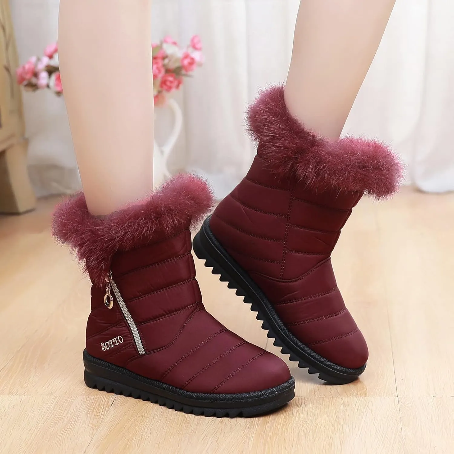 Ankle Boots for Women Comfy Platform Women's Real Hair Padded Waterproof Snowproof Snow Boots Cotton Shoes
