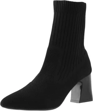 Ankle Boots for Women Comfy Versatile Short Boots Pointed Chunky Heel High Heeled Boots Knit Stretch Sock Boots