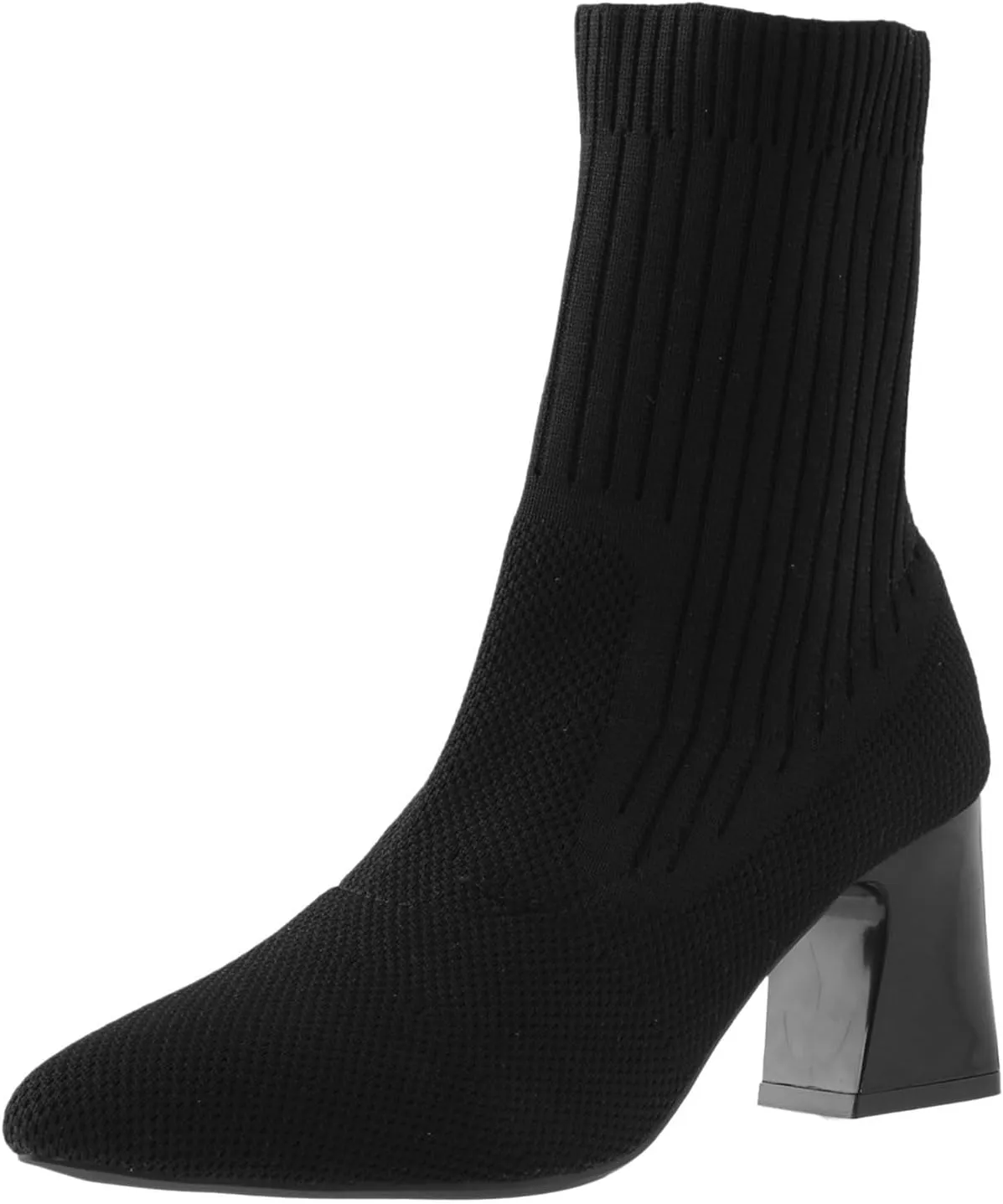 Ankle Boots for Women Comfy Versatile Short Boots Pointed Chunky Heel High Heeled Boots Knit Stretch Sock Boots