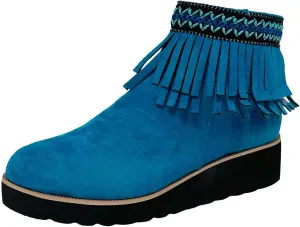 Ankle Boots for Women Comfy Women's Comfortable Soft Sole Thick Slope Heel Fringe Frosted Suede Nude Boots