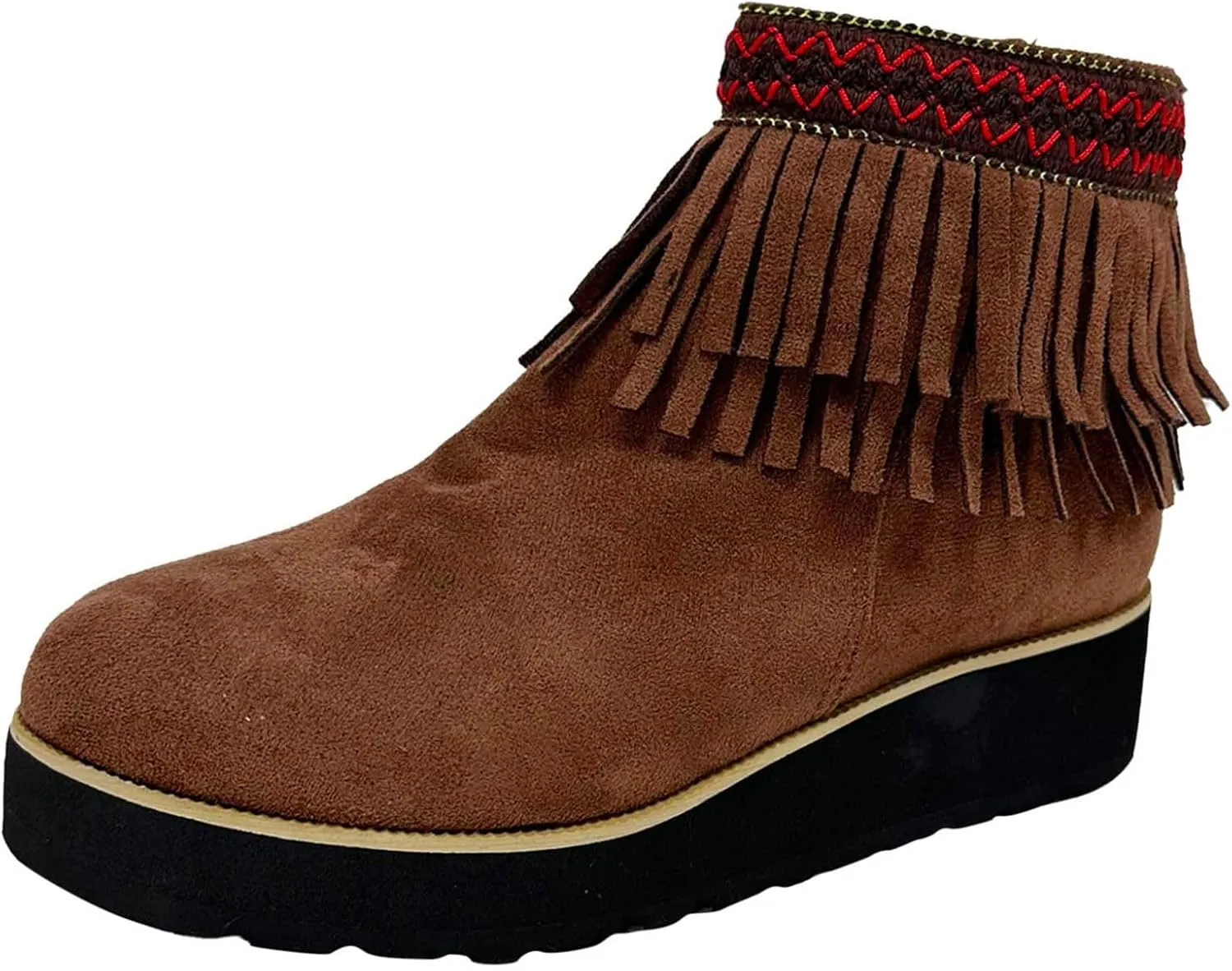 Ankle Boots for Women Comfy Women's Comfortable Soft Sole Thick Slope Heel Fringe Frosted Suede Nude Boots