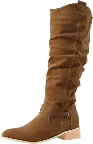 Ankle Boots for Women Comfy Women's Vintage Boots Solid Color Suede Side Zipper Decorative Strap Fashion Knee Boots