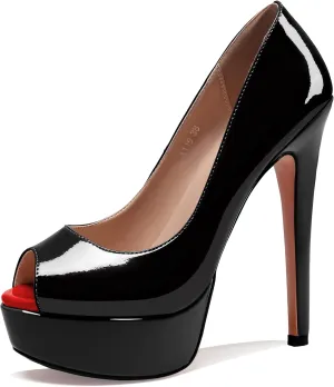 AUMOTED Women's Platform Pumps Peep Toe Stiletto Slip On Sexy High Heels Dress Wedding Party Shoes
