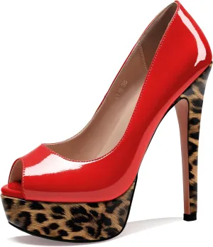 AUMOTED Women's Platform Pumps Peep Toe Stiletto Slip On Sexy High Heels Dress Wedding Party Shoes