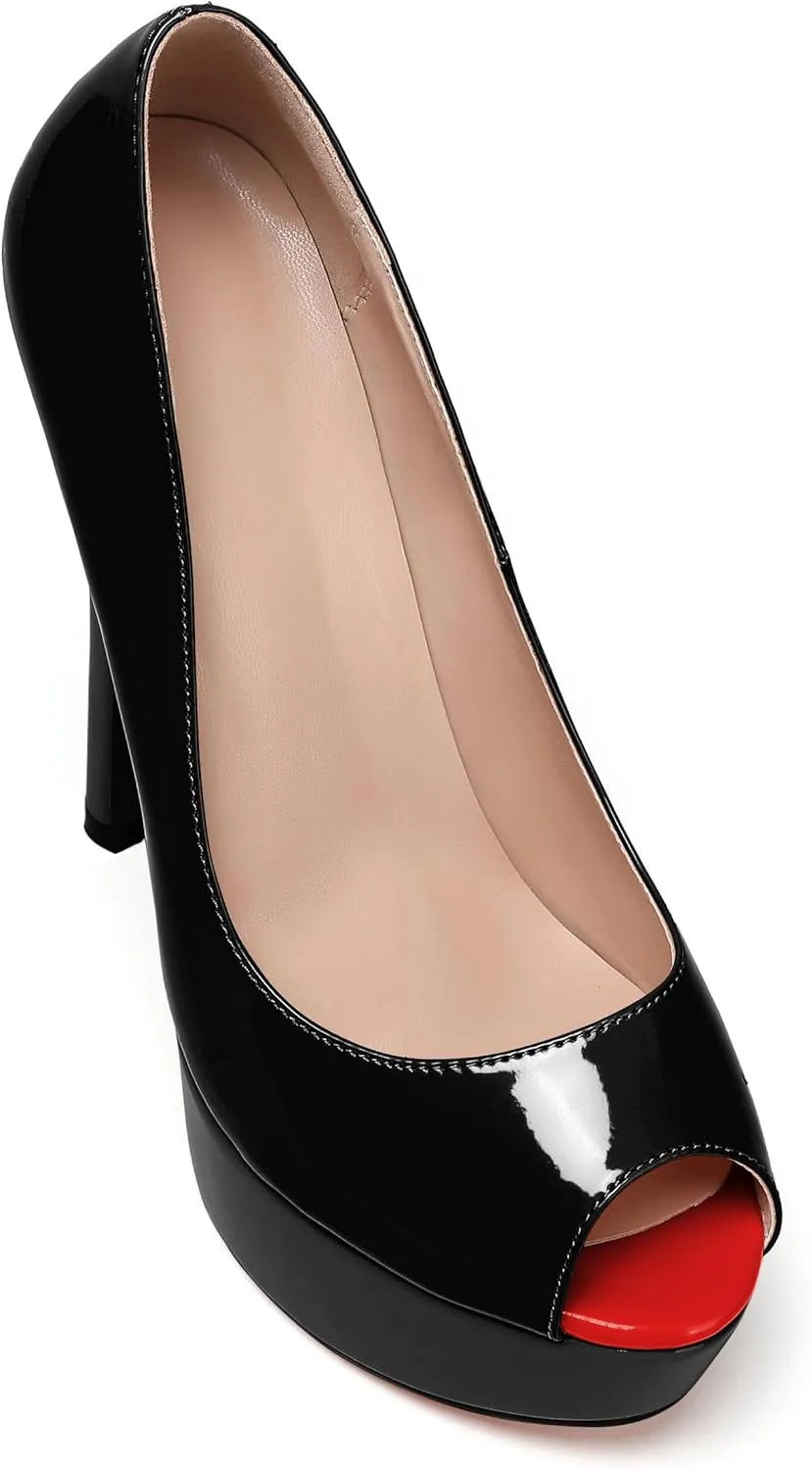 AUMOTED Women's Platform Pumps Peep Toe Stiletto Slip On Sexy High Heels Dress Wedding Party Shoes