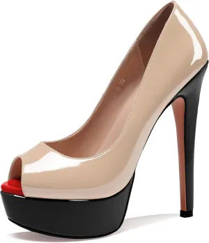AUMOTED Women's Platform Pumps Peep Toe Stiletto Slip On Sexy High Heels Dress Wedding Party Shoes