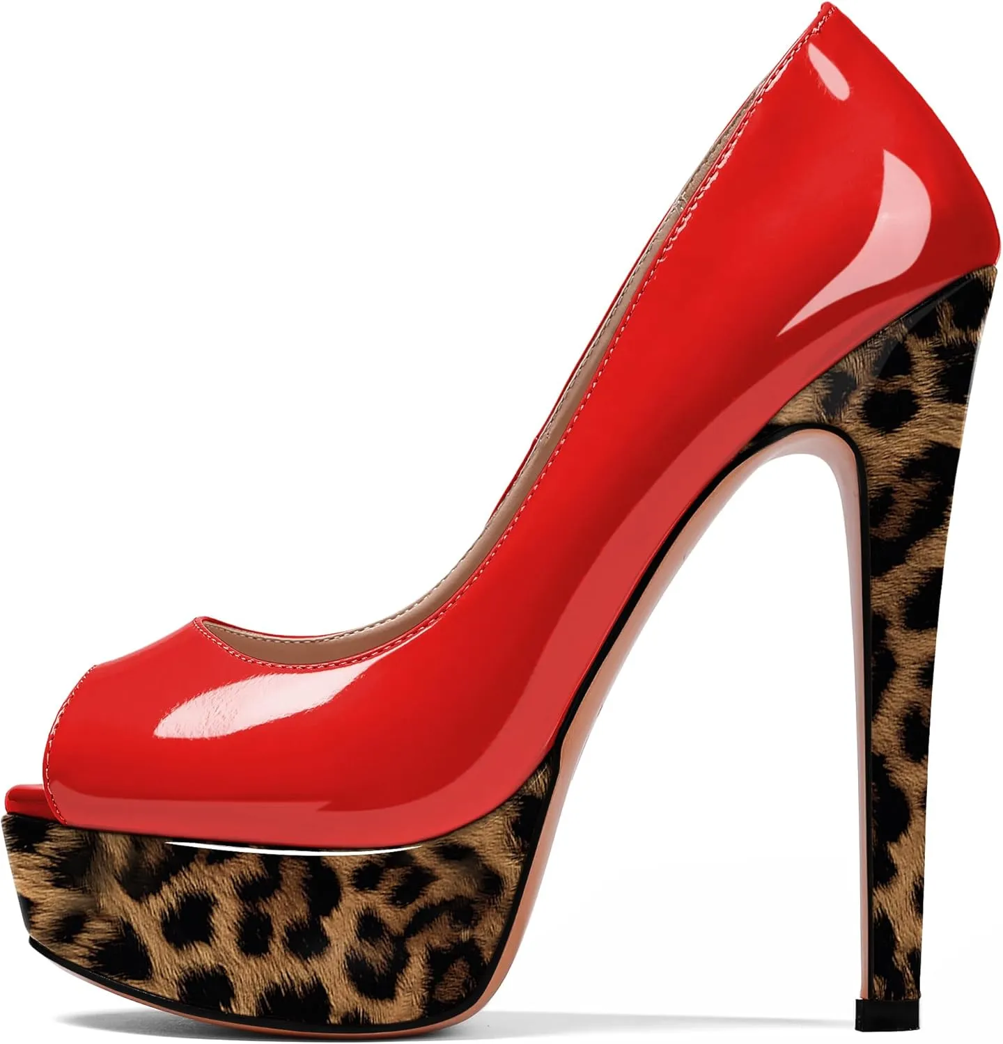 AUMOTED Women's Platform Pumps Peep Toe Stiletto Slip On Sexy High Heels Dress Wedding Party Shoes
