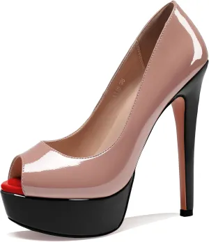 AUMOTED Women's Platform Pumps Peep Toe Stiletto Slip On Sexy High Heels Dress Wedding Party Shoes