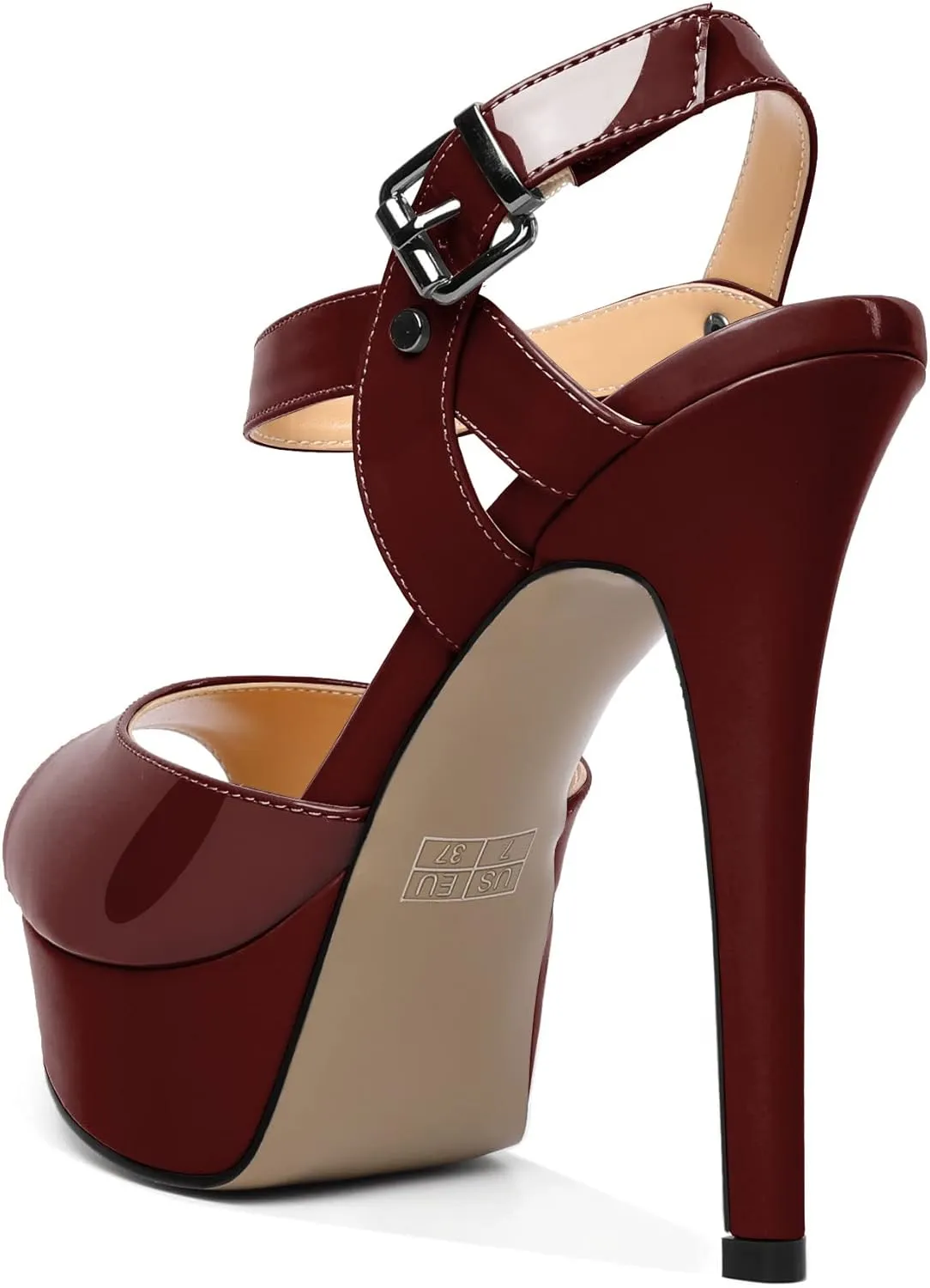 AUMOTED Women's Platform Sandals Stiletto High Heels Peep Toe Sandals Ankle Strap Dating Patent Summer Heels 5.5 Inch Party Sandals