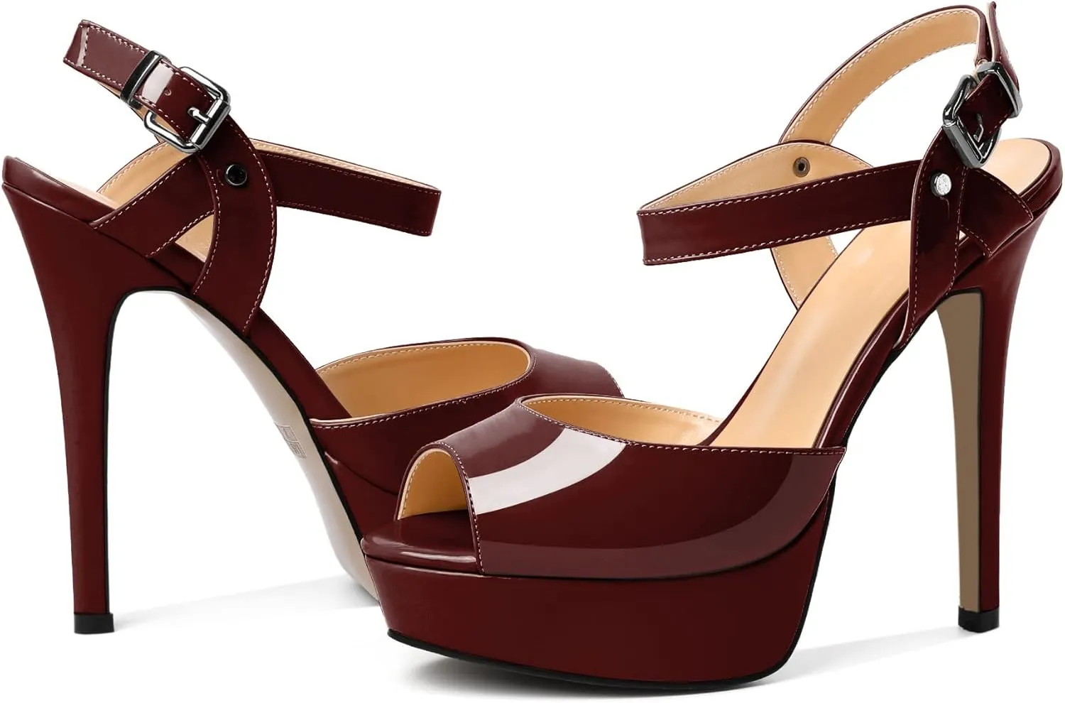 AUMOTED Women's Platform Sandals Stiletto High Heels Peep Toe Sandals Ankle Strap Dating Patent Summer Heels 5.5 Inch Party Sandals