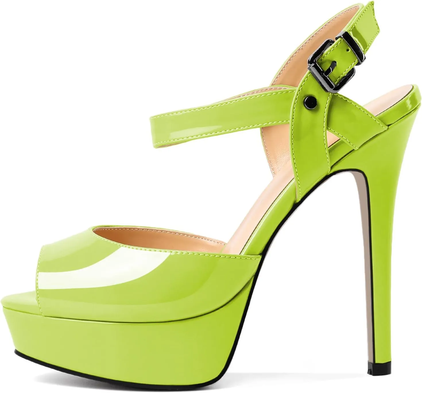 AUMOTED Women's Platform Sandals Stiletto High Heels Peep Toe Sandals Ankle Strap Dating Patent Summer Heels 5.5 Inch Party Sandals
