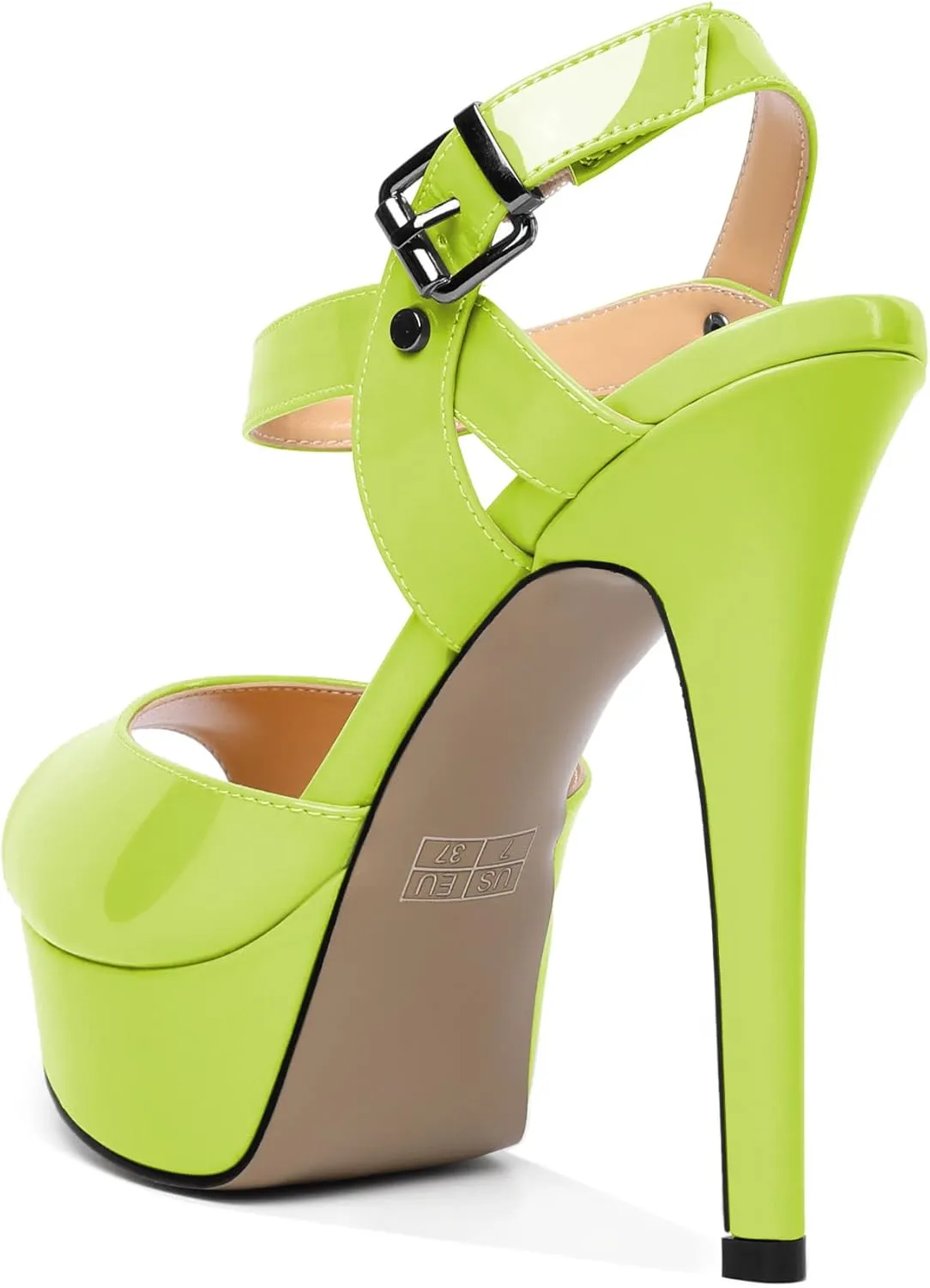 AUMOTED Women's Platform Sandals Stiletto High Heels Peep Toe Sandals Ankle Strap Dating Patent Summer Heels 5.5 Inch Party Sandals