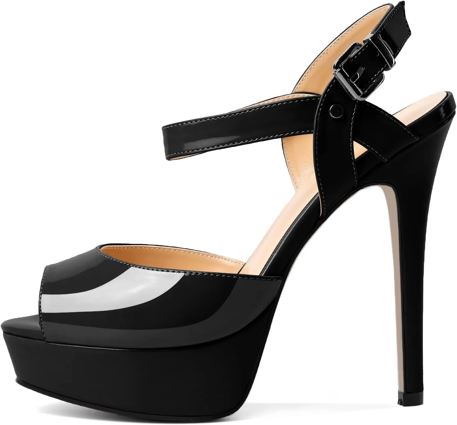 AUMOTED Women's Platform Sandals Stiletto High Heels Peep Toe Sandals Ankle Strap Dating Patent Summer Heels 5.5 Inch Party Sandals