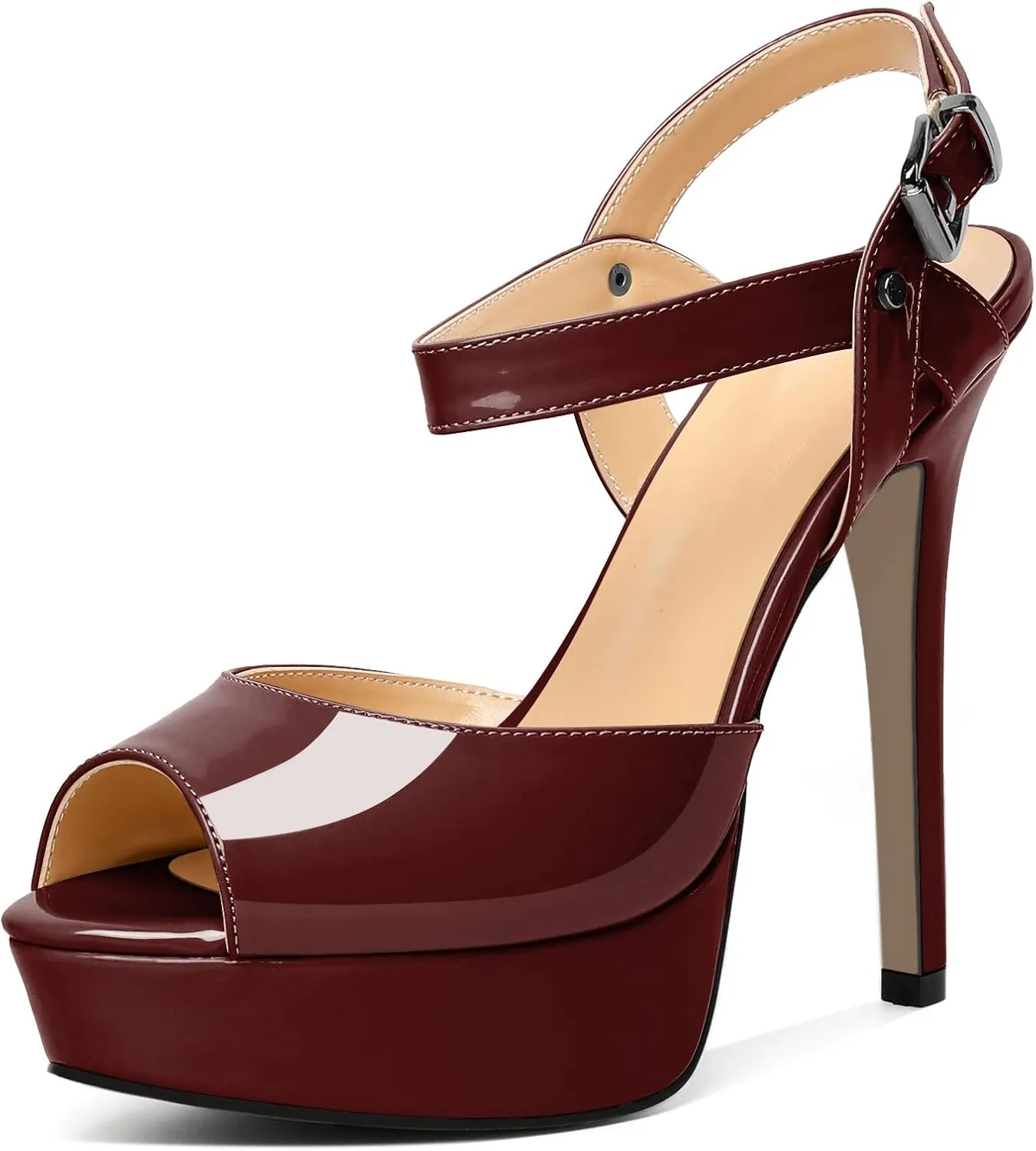 AUMOTED Women's Platform Sandals Stiletto High Heels Peep Toe Sandals Ankle Strap Dating Patent Summer Heels 5.5 Inch Party Sandals