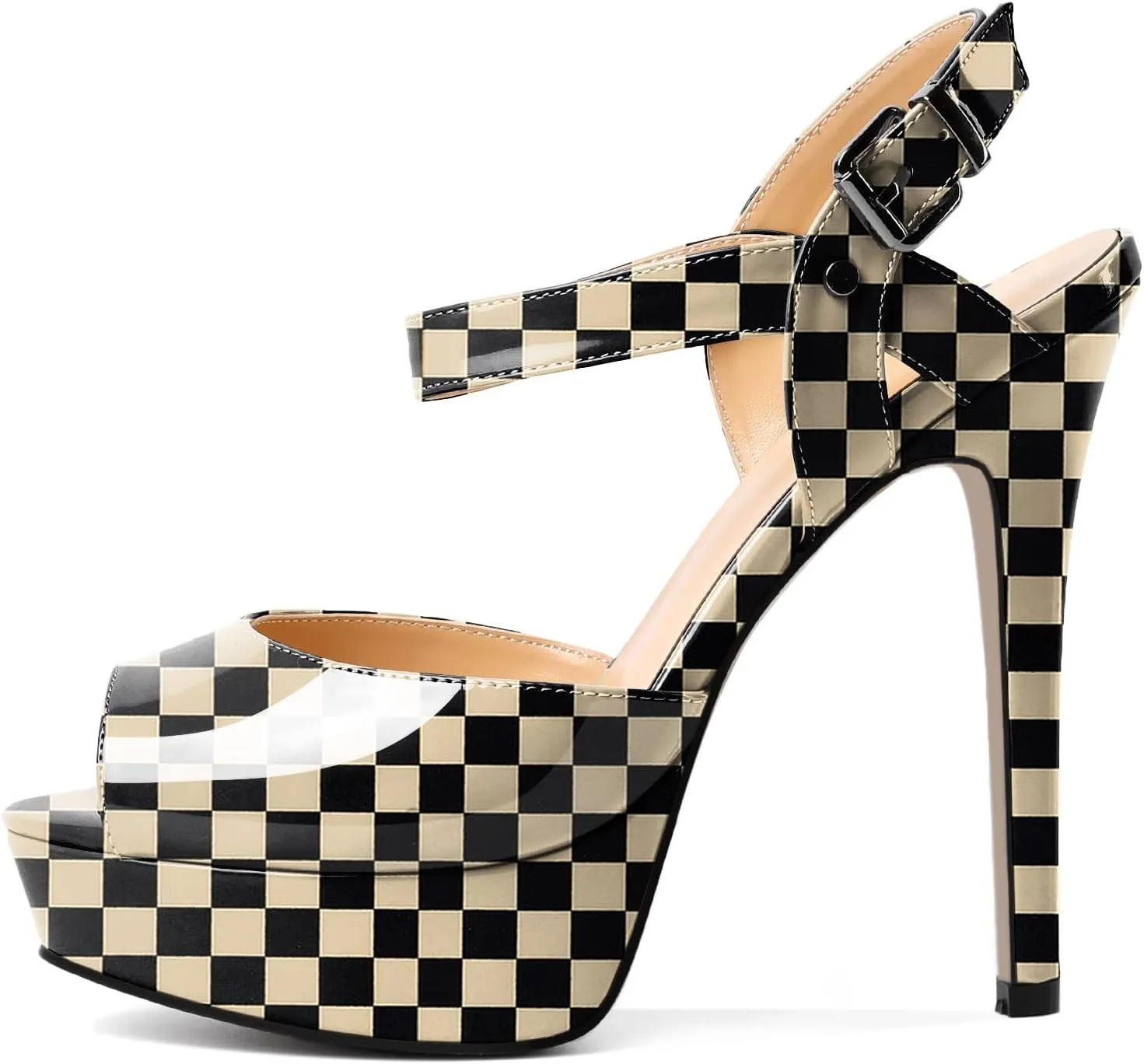 AUMOTED Women's Platform Sandals Stiletto High Heels Peep Toe Sandals Ankle Strap Dating Patent Summer Heels 5.5 Inch Party Sandals