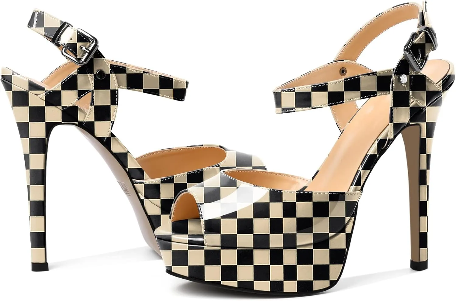 AUMOTED Women's Platform Sandals Stiletto High Heels Peep Toe Sandals Ankle Strap Dating Patent Summer Heels 5.5 Inch Party Sandals