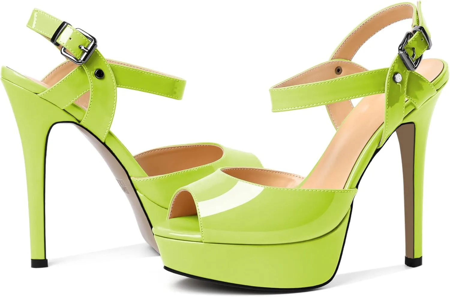 AUMOTED Women's Platform Sandals Stiletto High Heels Peep Toe Sandals Ankle Strap Dating Patent Summer Heels 5.5 Inch Party Sandals