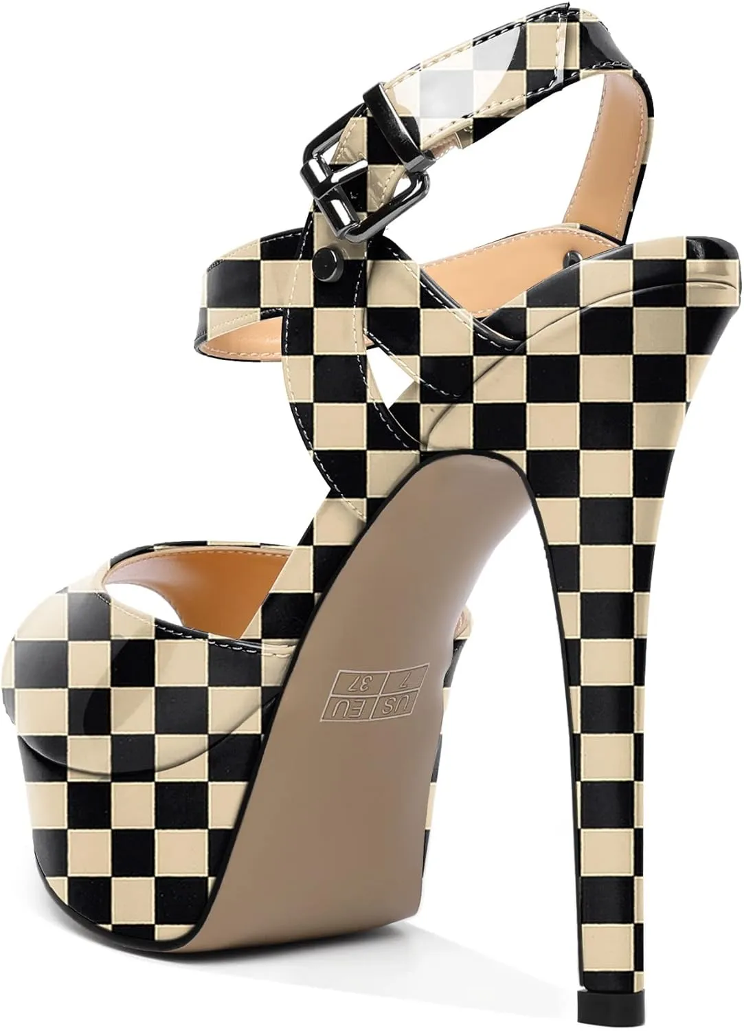 AUMOTED Women's Platform Sandals Stiletto High Heels Peep Toe Sandals Ankle Strap Dating Patent Summer Heels 5.5 Inch Party Sandals
