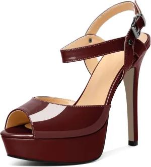 AUMOTED Women's Platform Sandals Stiletto High Heels Peep Toe Sandals Ankle Strap Dating Patent Summer Heels 5.5 Inch Party Sandals