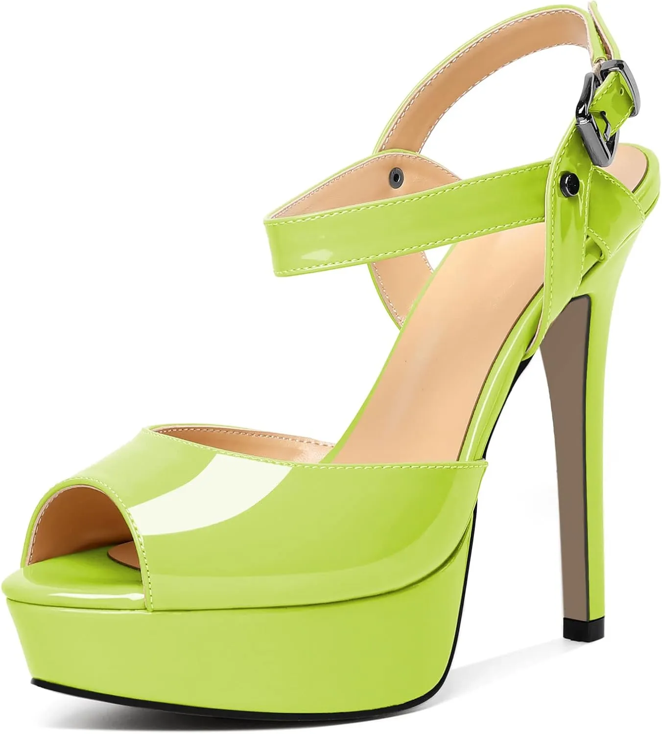 AUMOTED Women's Platform Sandals Stiletto High Heels Peep Toe Sandals Ankle Strap Dating Patent Summer Heels 5.5 Inch Party Sandals