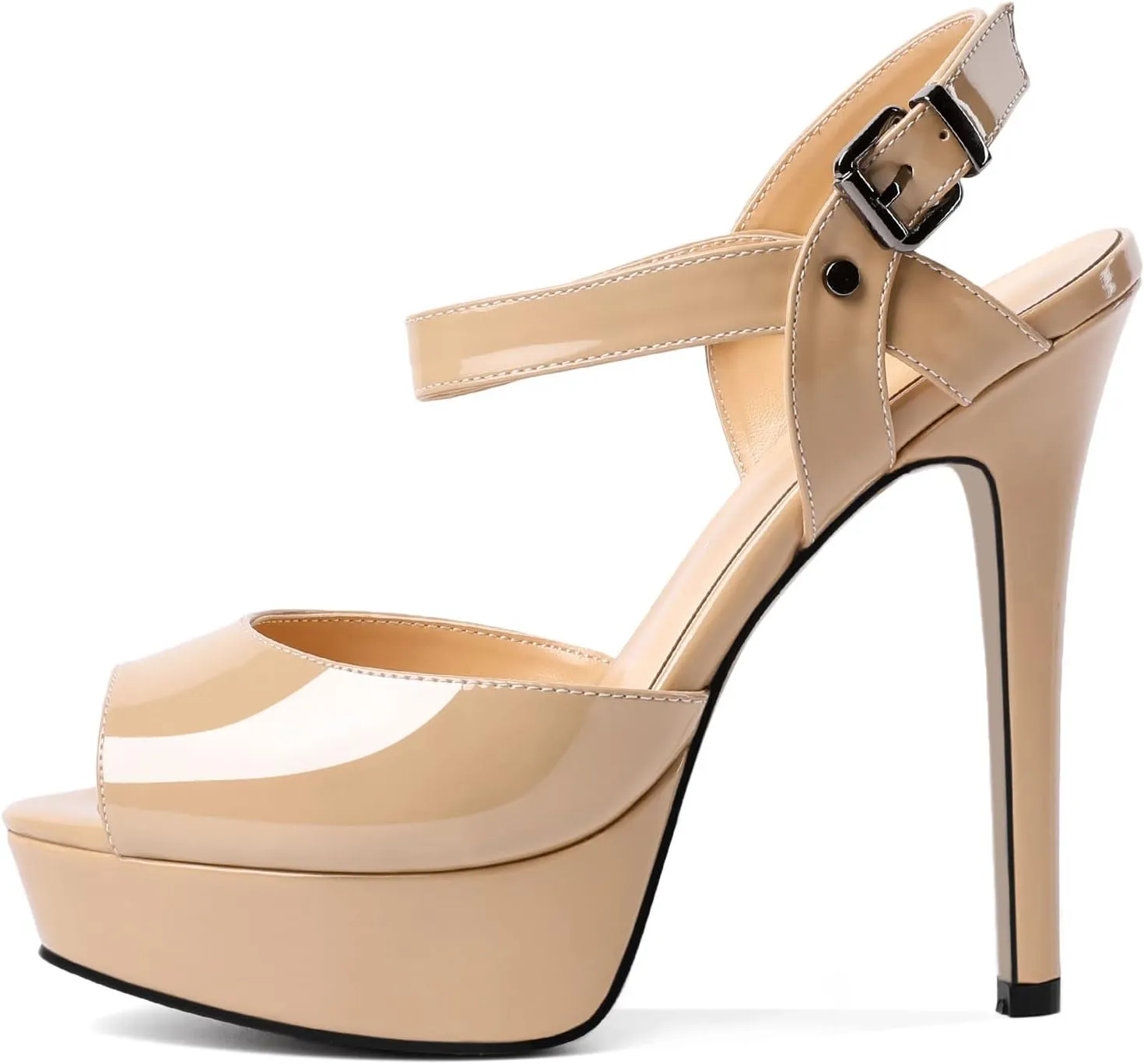 AUMOTED Women's Platform Sandals Stiletto High Heels Peep Toe Sandals Ankle Strap Dating Patent Summer Heels 5.5 Inch Party Sandals