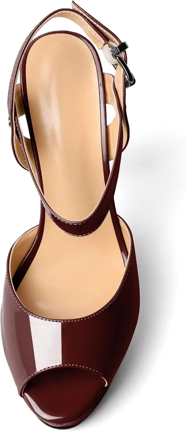 AUMOTED Women's Platform Sandals Stiletto High Heels Peep Toe Sandals Ankle Strap Dating Patent Summer Heels 5.5 Inch Party Sandals
