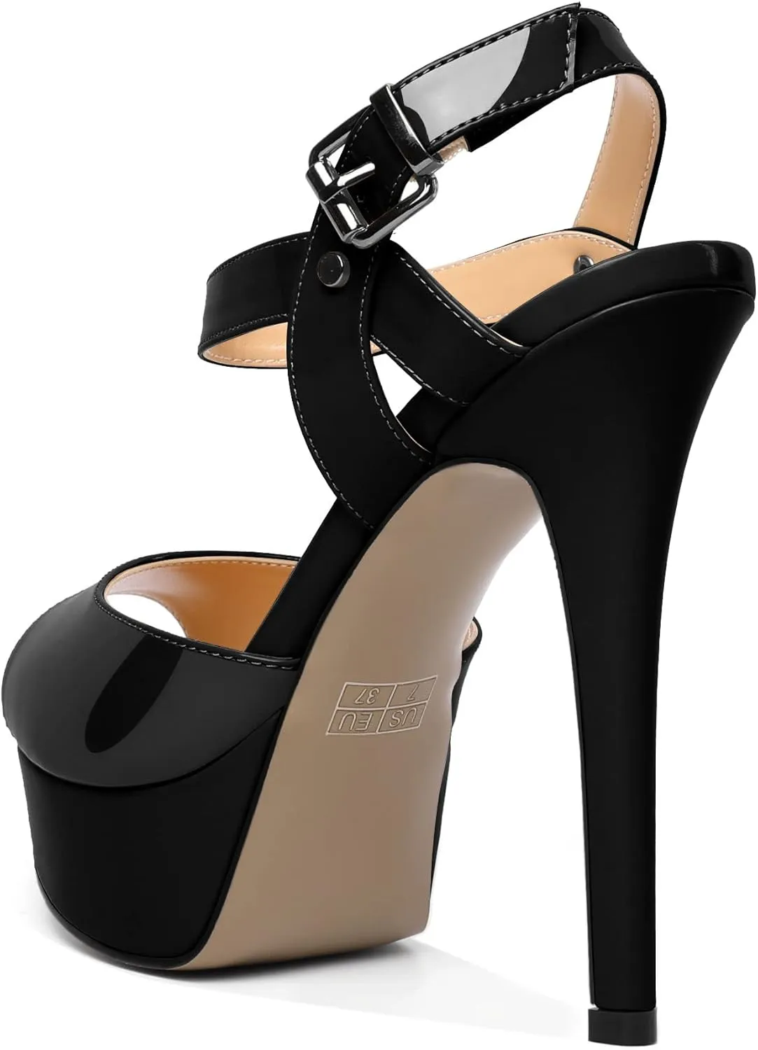 AUMOTED Women's Platform Sandals Stiletto High Heels Peep Toe Sandals Ankle Strap Dating Patent Summer Heels 5.5 Inch Party Sandals