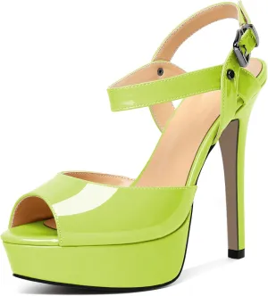 AUMOTED Women's Platform Sandals Stiletto High Heels Peep Toe Sandals Ankle Strap Dating Patent Summer Heels 5.5 Inch Party Sandals
