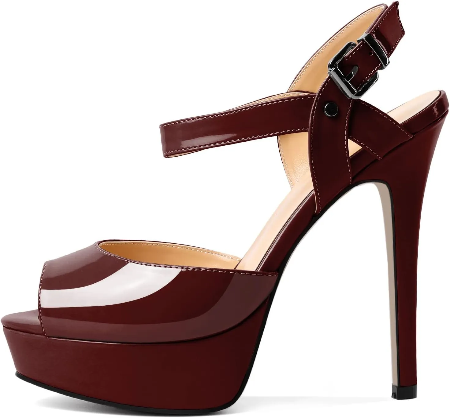 AUMOTED Women's Platform Sandals Stiletto High Heels Peep Toe Sandals Ankle Strap Dating Patent Summer Heels 5.5 Inch Party Sandals