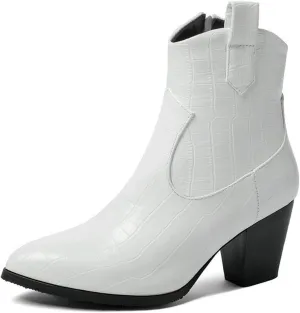 AUNTHUI Women'S Printed Fashion Casual Ankle Boots,Side Zipper Pointed Toe Chunky Heel Boots,Anti-Slip Shock-Absorbing Western Chelsea Ankle Boots