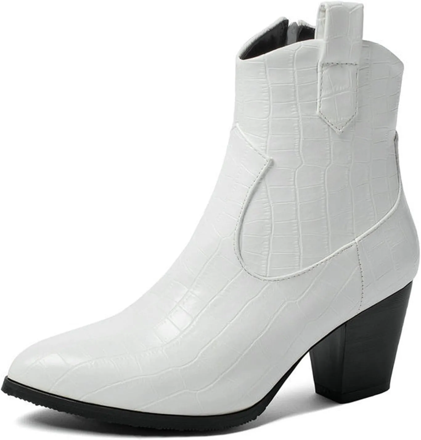 AUNTHUI Women'S Printed Fashion Casual Ankle Boots,Side Zipper Pointed Toe Chunky Heel Boots,Anti-Slip Shock-Absorbing Western Chelsea Ankle Boots