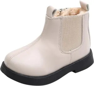 Autumn Boots for Toddler Boots Boys And Girls Waterpoor Ankle Boots Side Zipper Booties (Beige, 10.5 Little Child)