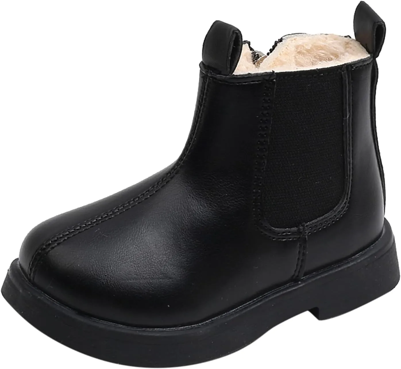 Autumn Boots for Toddler Boots Boys And Girls Waterpoor Ankle Boots Side Zipper Booties Fleece (Black, 9.5 Toddler)