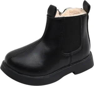 Autumn Boots for Toddler Boots Boys And Girls Waterpoor Ankle Boots Side Zipper Booties Fleece (Black, 9.5 Toddler)