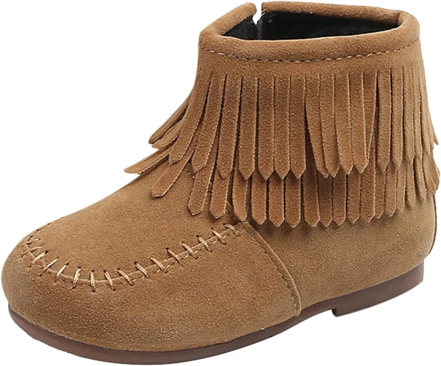 Baby Kids Fashion Girls Winter Ankle Boots Solid Leather Water Proof Zip Up Boots Flat Fringe Tassel Snow Boots