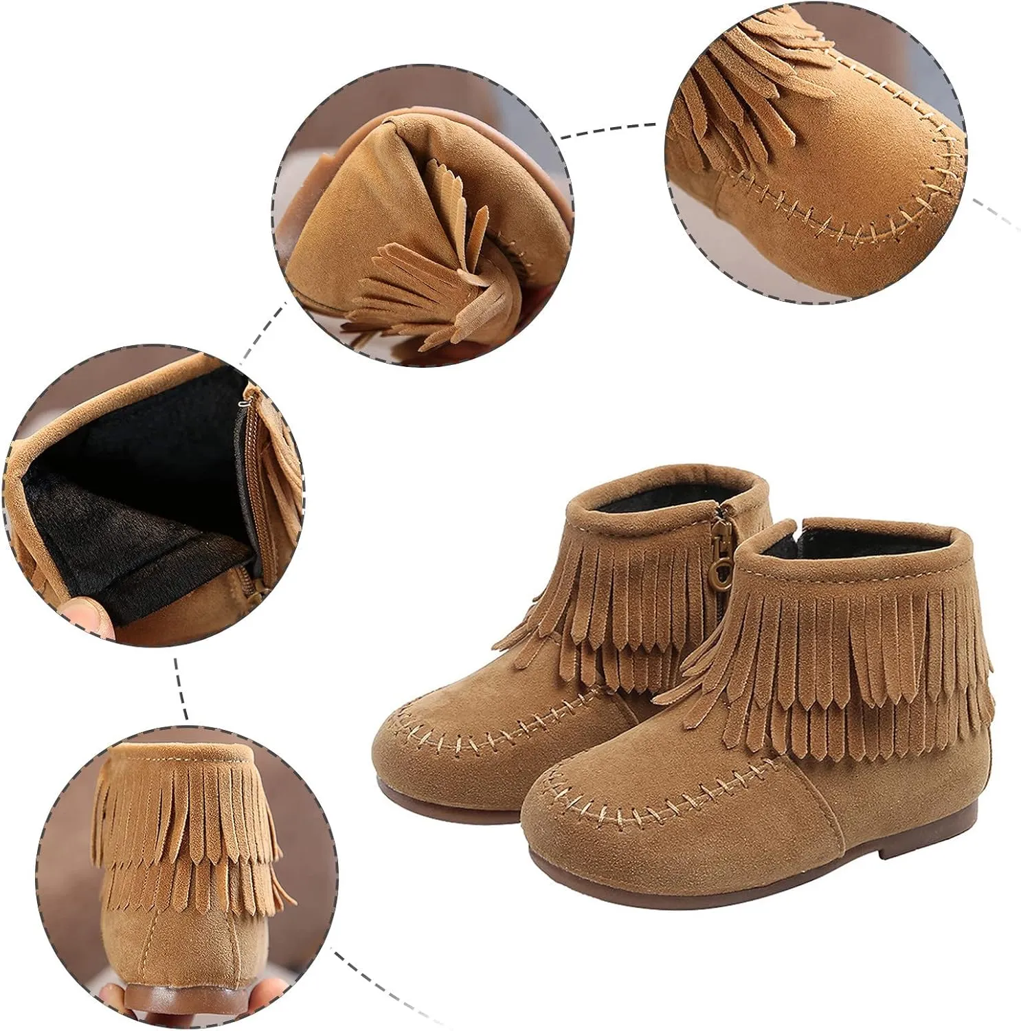 Baby Kids Fashion Girls Winter Ankle Boots Solid Leather Water Proof Zip Up Boots Flat Fringe Tassel Snow Boots