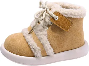 Baby School Boots Fashion Winter Children Boots Boys Girls Flat Ankle Boots Lace Up High Top Cotton (Yellow, 10 Toddler)