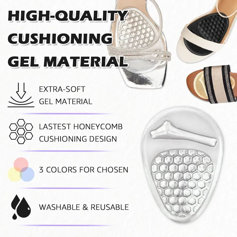 Ball of Foot Cushions Women, Metatarsal Pads, High Heel Comfort Pads, Weight Shifting and Shock Absorbing in Shoes (2 Pairs) (Clear)