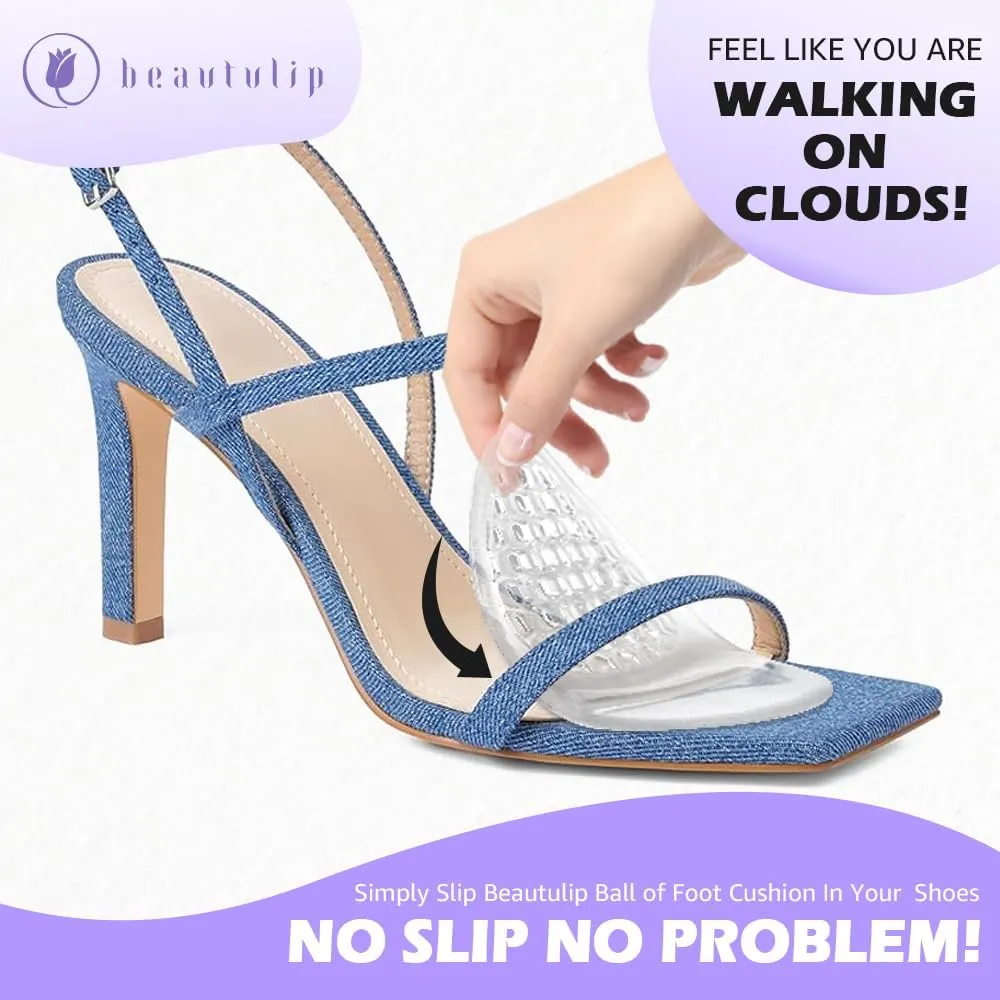 Ball of Foot Cushions Women, Metatarsal Pads, High Heel Comfort Pads, Weight Shifting and Shock Absorbing in Shoes (2 Pairs) (Clear)
