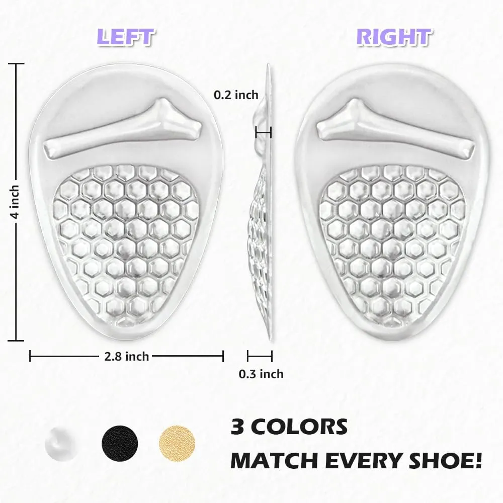 Ball of Foot Cushions Women, Metatarsal Pads, High Heel Comfort Pads, Weight Shifting and Shock Absorbing in Shoes (2 Pairs) (Clear)