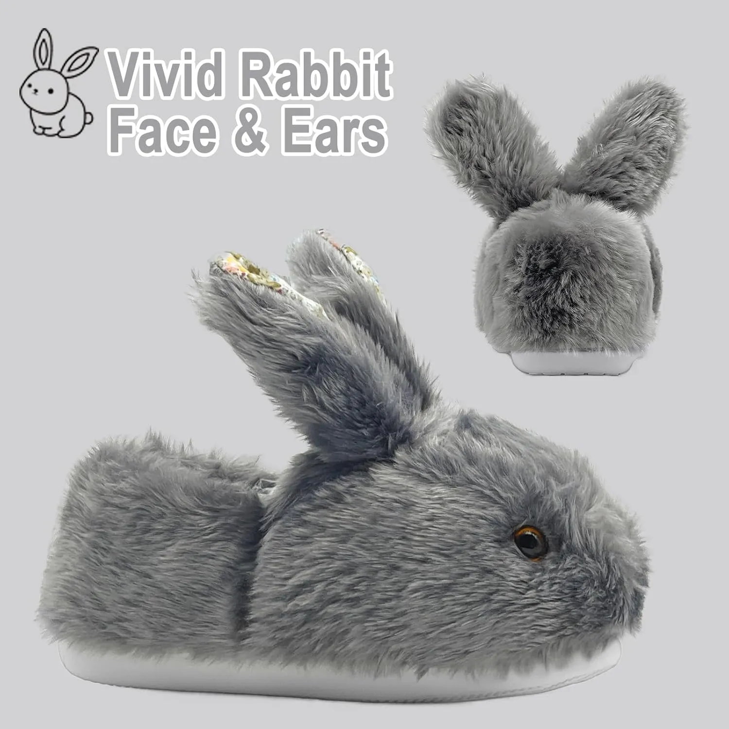 Bunny Slippers for Women, Cute Animal Fluffy Slippers Fuzzy House Shoes Plush Warm Winter Slippers Rabbit Home Bedroom Shoes Indoor & Outdoor