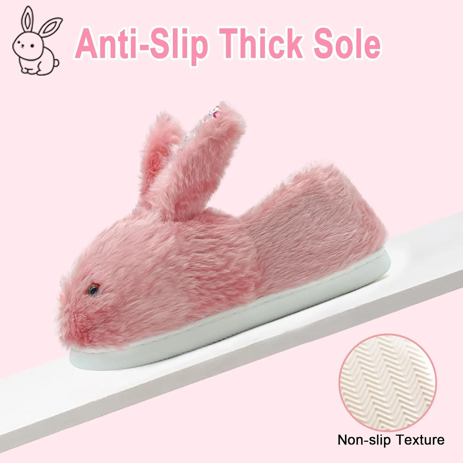 Bunny Slippers for Women, Cute Animal Fluffy Slippers Fuzzy House Shoes Plush Warm Winter Slippers Rabbit Home Bedroom Shoes Indoor & Outdoor