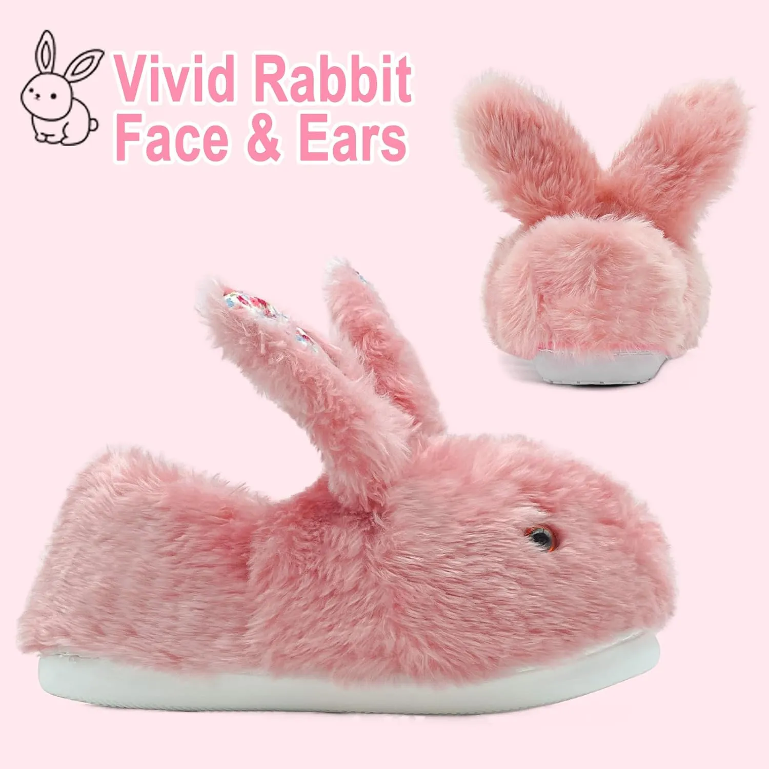 Bunny Slippers for Women, Cute Animal Fluffy Slippers Fuzzy House Shoes Plush Warm Winter Slippers Rabbit Home Bedroom Shoes Indoor & Outdoor