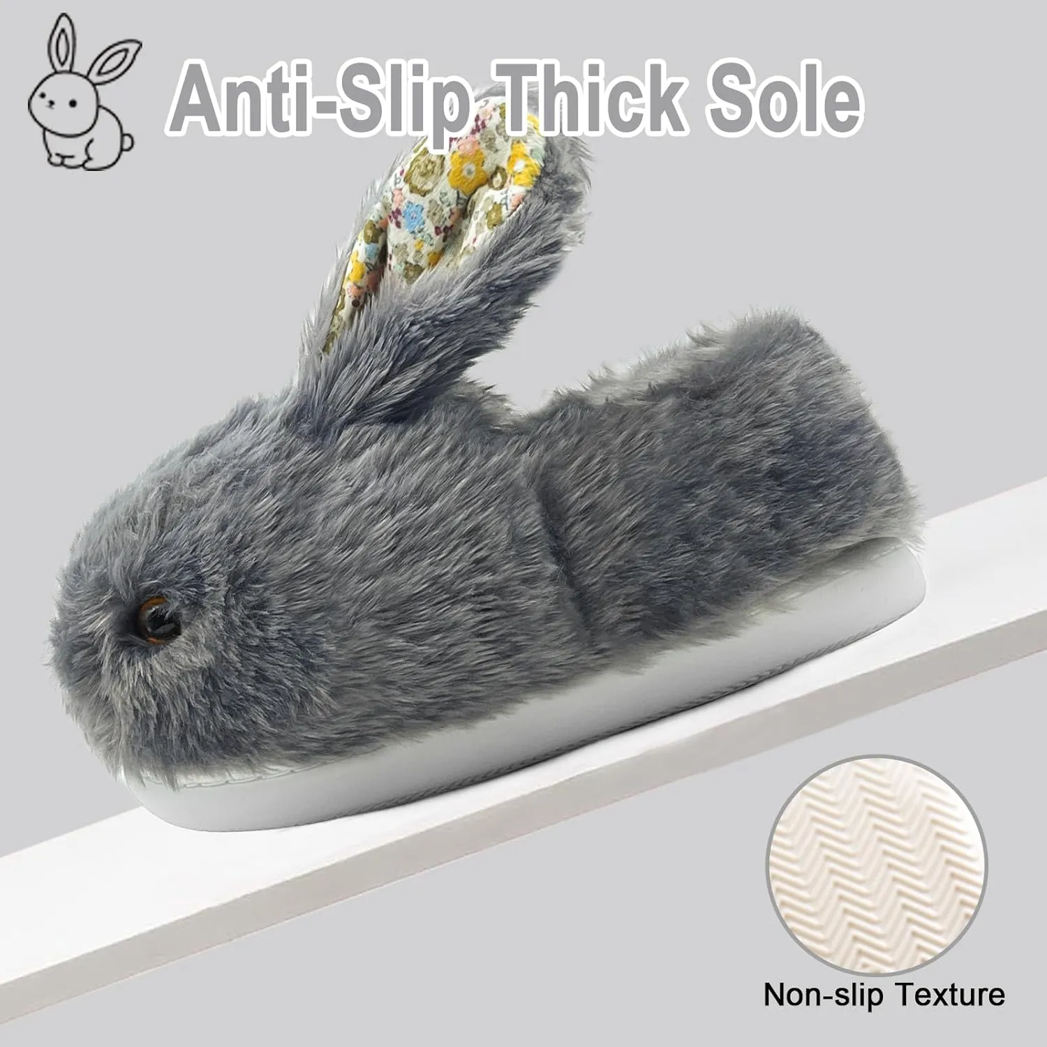 Bunny Slippers for Women, Cute Animal Fluffy Slippers Fuzzy House Shoes Plush Warm Winter Slippers Rabbit Home Bedroom Shoes Indoor & Outdoor