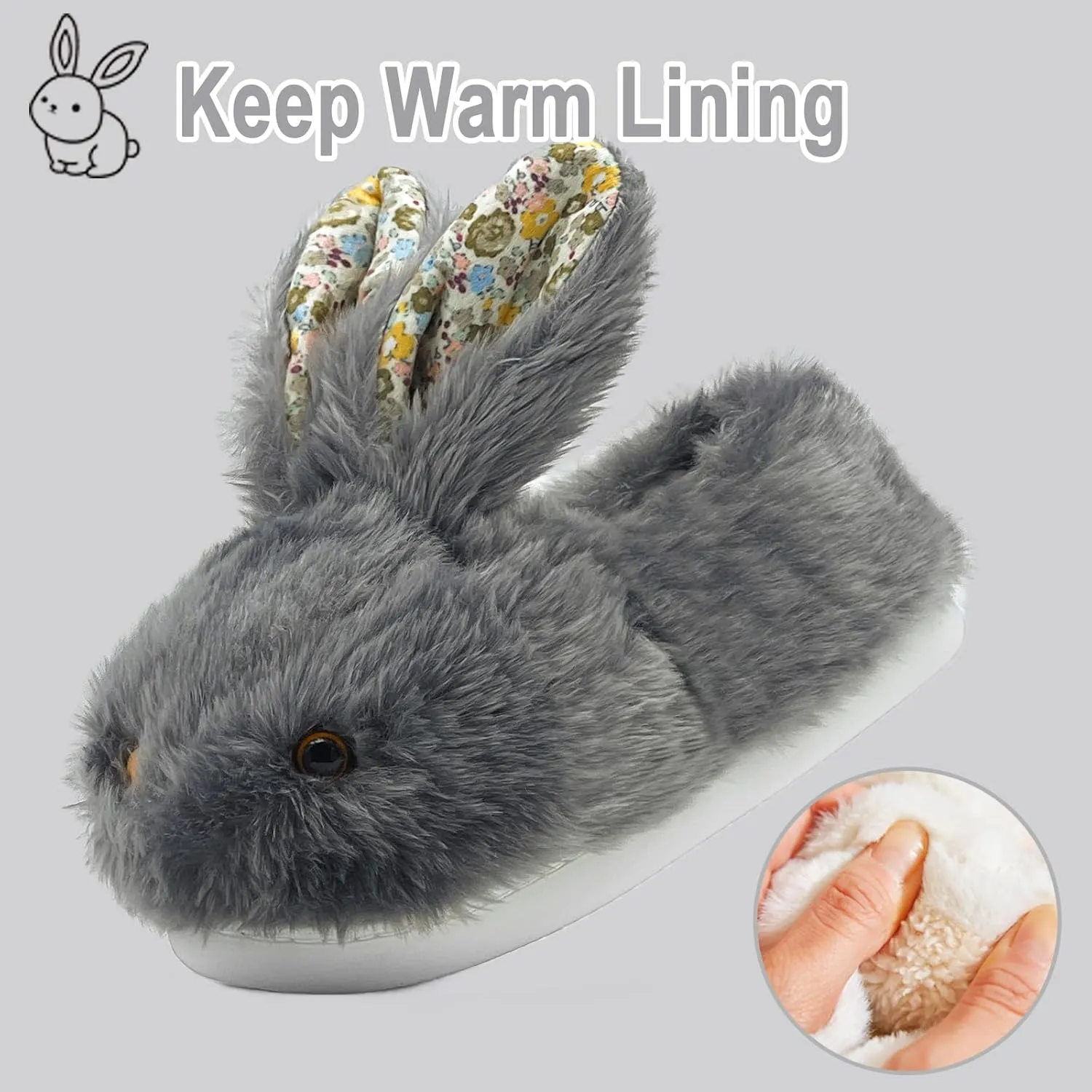 Bunny Slippers for Women, Cute Animal Fluffy Slippers Fuzzy House Shoes Plush Warm Winter Slippers Rabbit Home Bedroom Shoes Indoor & Outdoor