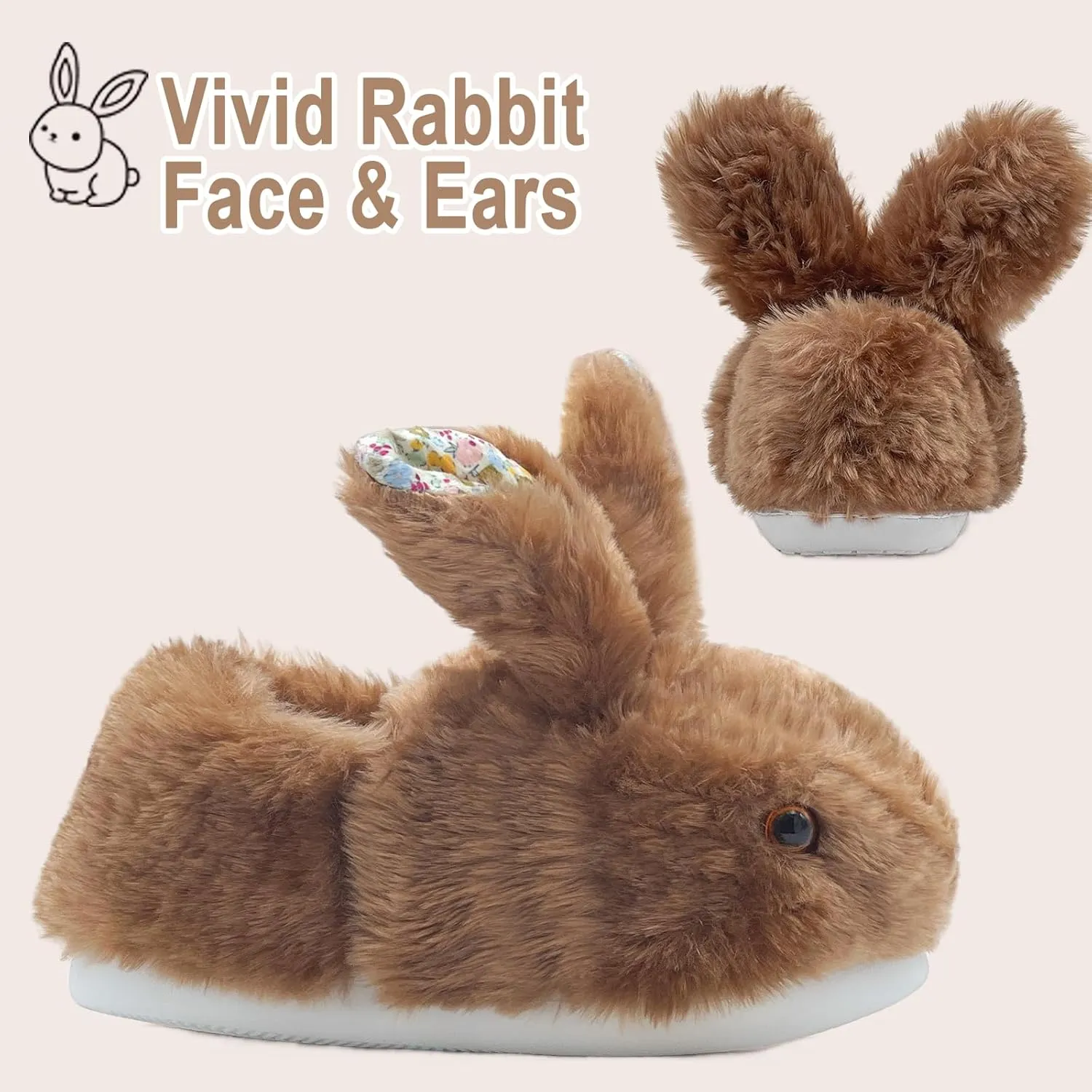 Bunny Slippers for Women, Cute Animal Fluffy Slippers Fuzzy House Shoes Plush Warm Winter Slippers Rabbit Home Bedroom Shoes Indoor & Outdoor