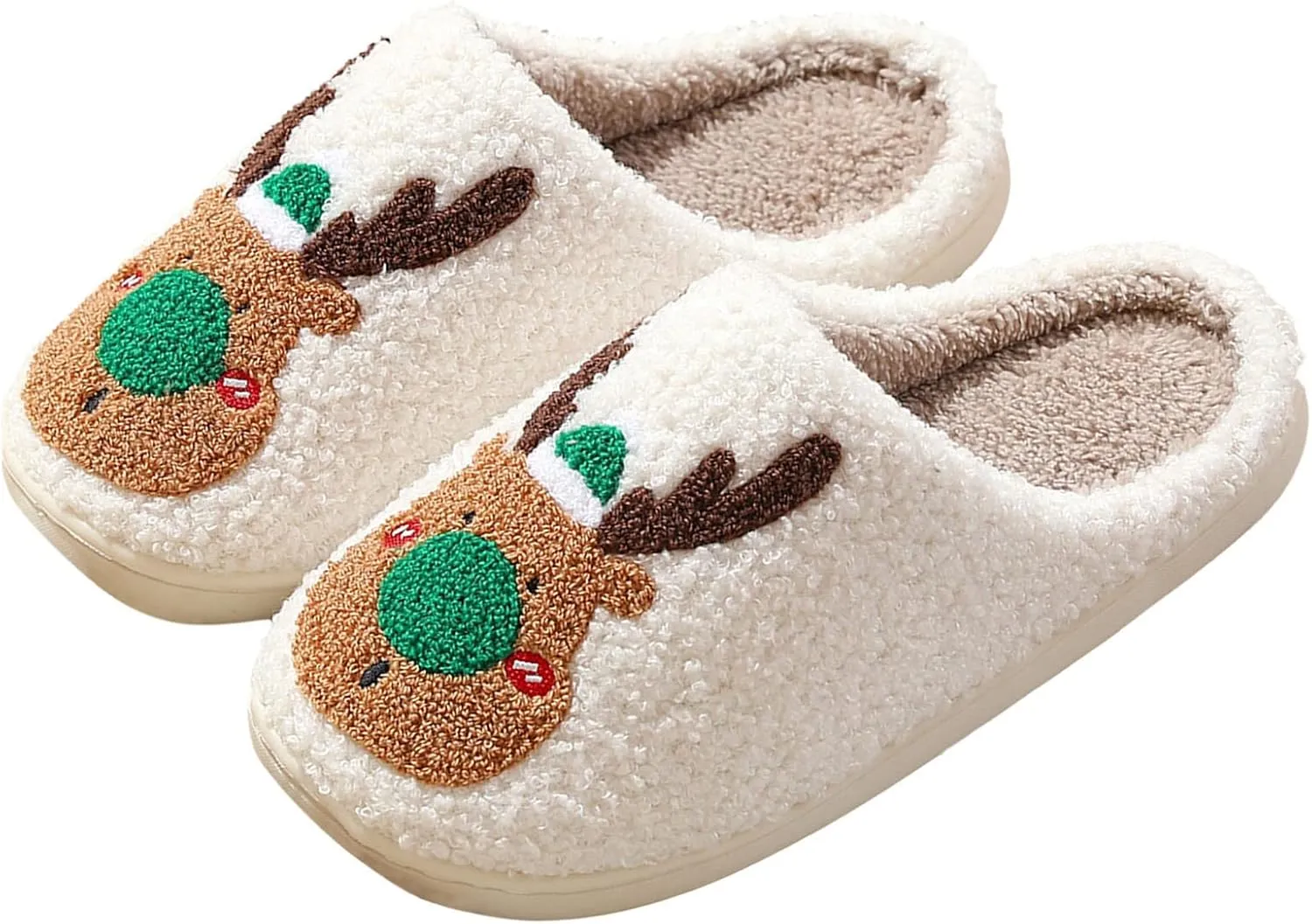 Christmas Reindeer Slippers for Women Indoor and Outdoor Slippers Breathable and Cozy Lightweight Plush Lined Warm Slip-on House Non-slip Shoes